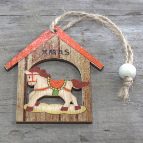 Pack of 2 Christmas Wooden Craft Decoration - Xmas Rocking House