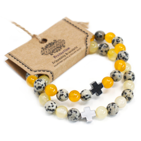 Set of 2 Gemstones Friendship Bracelets - Protection - Dalmation Jasper & Yellow Agate