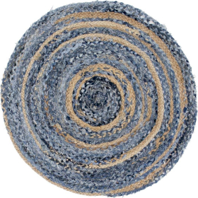 Round Jute and Recycle Denim Rug-  90 cm