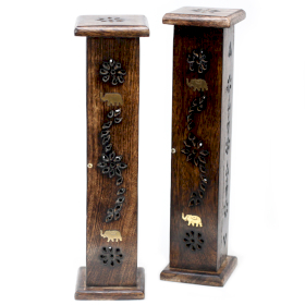 Square Incense Tower - Brass inlay - Mango Wood