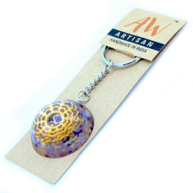 Orgonite Power Keyring - Amethyst Mandala Hearts