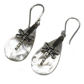 Shell & Silver Earrings - Dragonflies - MOP