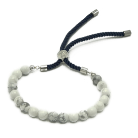 925 Silver Plated Gemstone Navy String Bracelet - White Howlite