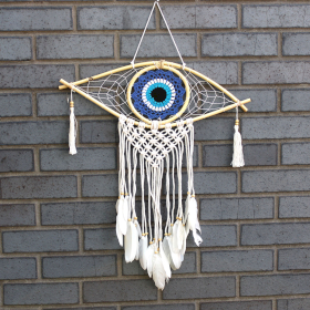 Protection Dream Cather - Med Macrame Evil Eye Blue/White/Black