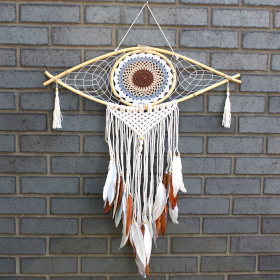 Protection Dream Cather - Lrg Macrame Eye White/ Gey/Brown