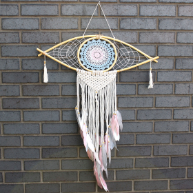 Protection Dream Cather - Lrg Macrame Eye Blue/ Whie/Pink