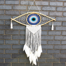 Protection Dream Cather - Lrg Macrame Evil Eye Blue/White/Black