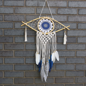 Protection Dream Cather - Med Macrame Eye White/ Blue/Grey