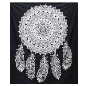 B&W Double Cotton Bedspread + Wall Hanging - Dreamcatcher