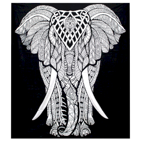 B&W Double Cotton Bedspread + Wall Hanging - Elephant