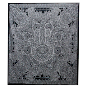 B&W Double Cotton Bedspread + Wall Hanging - Hamsa