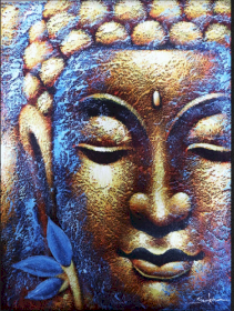 Buddah Painting - Gold Face & Lotus Flower