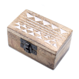 White Washed Wooden Box - 3x1.5 Pill Box Aztec Design
