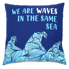 Printed Cotton Cushion Cover - We are Waves - Blue