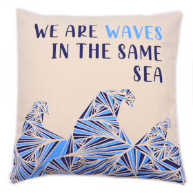 Printed Cotton Cushion Cover - We are Waves - Natural
