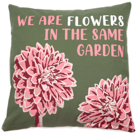 Printed Cotton Cushion Cover - We are Flowers - Olive