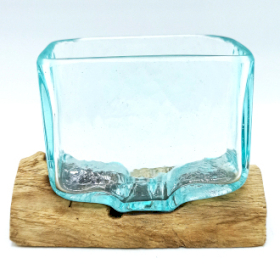 Molten Glass Tank on Wood with Stand - Small Bowl