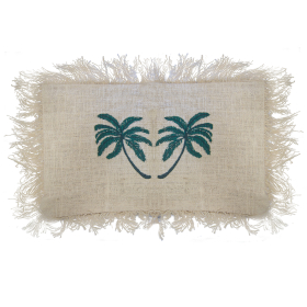 1x Linen Cushion 30x50cm Palm Tree with Fringe