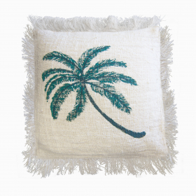 1x Linen Cushion 45 x 45 Palm Tree with Fringe