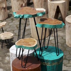 Set of 3 Gamell Wood Plant Stands - Greenwash