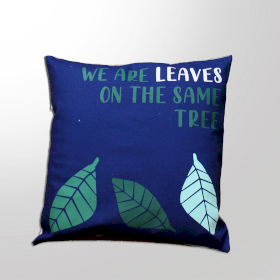 Printed Cotton Cushion Cover - We are Leaves - Blue
