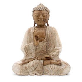 Hand Carved Buddha Statue - 30cm Teaching Transmission - Whitewash