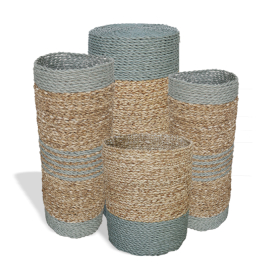 Seagrass & Abu-Abu Raffia Set - 2 Vase & 2 Bins