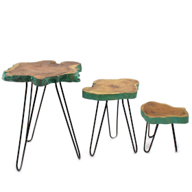 Set of 3 Gamell Wood Plant Stands - Greenwash