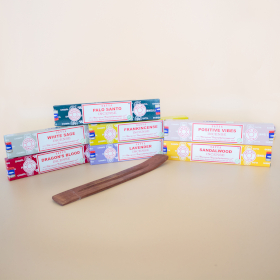 Satya Incense Sticks Starter Pack Set (7 scents + Mango Wood Incense Holder)