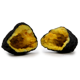 Coloured Calsite Geodes - Black Rock - Yellow
