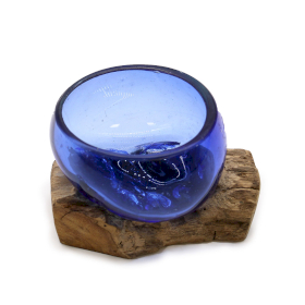Molton Glass Mini Blue Bowl on Wood
