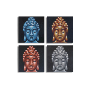 Set of 4 Buddha Heads Sand Detail 30x30cm