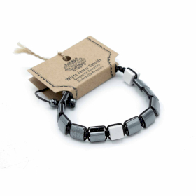 Magnetic Hematite Shamballa Bracelet -  White Jasper Cuboids