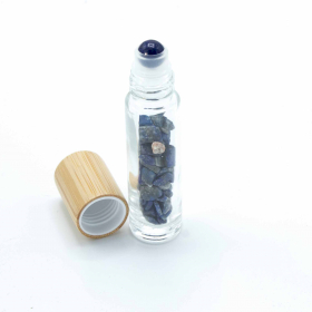 Gemstone Essential Oil Roller Bottle - Sodalite  - Wooden Cap + Gemstone Roller Tip for 5ml Bottle - Sodalite