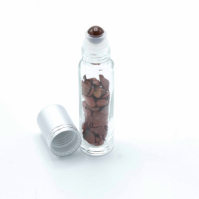 Gemstone Essential Oil Roller Bottle - Red Jasper  - Silver Cap + Gemstone Roller Tip for 5ml Bottle - Red Jasper