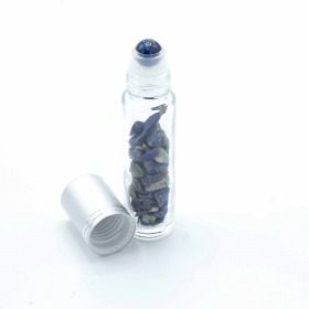 Gemstone Essential Oil Roller Bottle - Sodalite  - Silver Cap + Gemstone Roller Tip for 5ml Bottle - Sodalite