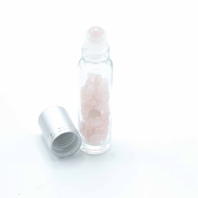 Gemstone Essential Oil Roller Bottle - Rose Quartz  - Silver Cap + Gemstone Roller Tip for 5ml Bottle - Rose Quartz