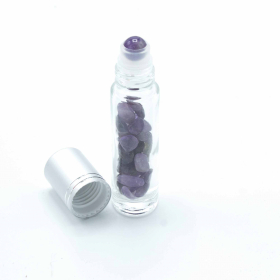 Gemstone Essential Oil Roller Bottle - Amethyst  - Silver Cap + Gemstone Roller Tip for 5ml Bottle - Amethyst