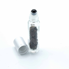 Gemstone Essential Oil Roller Bottle - Black Tourmaline  - Silver Cap + Gemstone Roller Tip for 5ml Bottle - Black Tourmaline