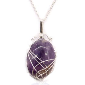 Swirl Wrapped Gemstone Necklace - Amethyst