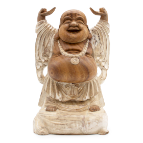 Hand Carved Buddha Statue - 40cm Hands Up - Whitewash