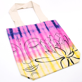 Tye-Dye Cotton Bag (6oz) - 38x42x12cm - Lotus Buddha - Multi Col - Natural Handle