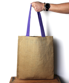 Large Jute Tote Bag - Purple Colour Handle
