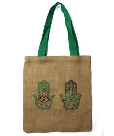 Large Jute Tote Bag Mystic Designs - Hamsa