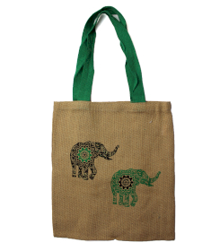 Large Jute Tote Bag - Mystic designs - Mandala Elephant