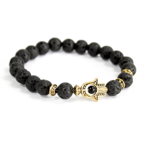 Gold Hamsa / Lava Stone - Gemstone Bracelet