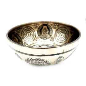 Tibetan Healing Engraved Bowl - 21cm - 5 Buddhas