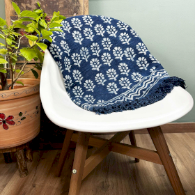 Handmade Indigo Throw - 170x120cm - Chhota Flower