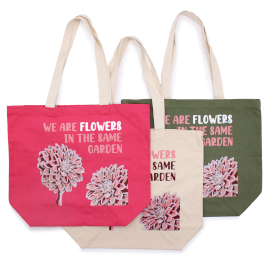 Printed Cotton Bag - We are Flowers - Olive, Pink and Natural