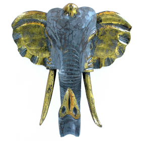 Large Elephant Head - Gold & Grey